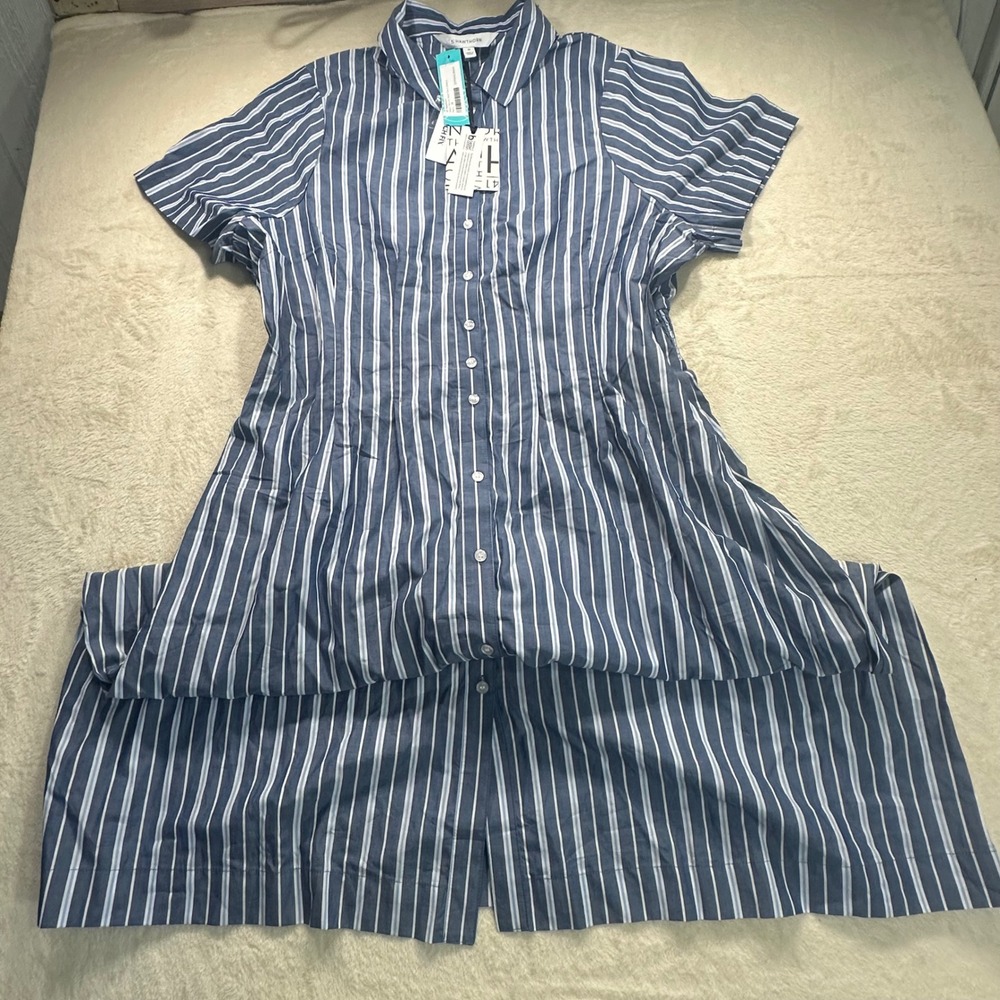 41 Hawthorn Navy White Striped Short Sleeve Midi Shirt Dress 2X NWT